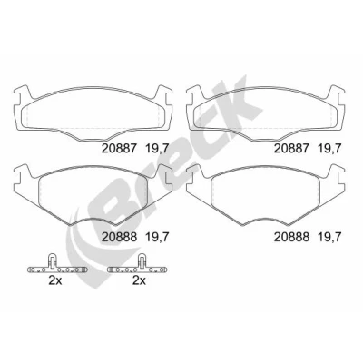 Abbildung von BRECK 20887 20 702 00 Bremsbelagsatz nicht für Verschleißwarnanzeiger vorbereitet VOLKSWAGEN: GOLF 3, 2, Passat B3/B4 Variant, SEAT: Ibiza 2