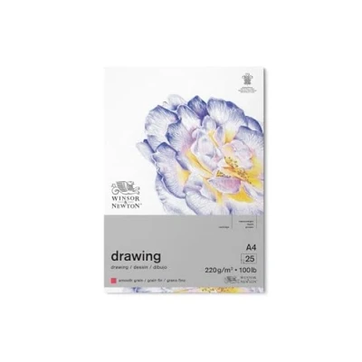 Abbildung von Winsor &amp; Newton 6689741 Zeichenpapier im Block 25 Blatt A4, 220g/m², feine Körnung, natürliches Weiß, säurefrei in archivierbarer Qualität, Alterungsbeständig für Fineliner, Tusche, Buntstift