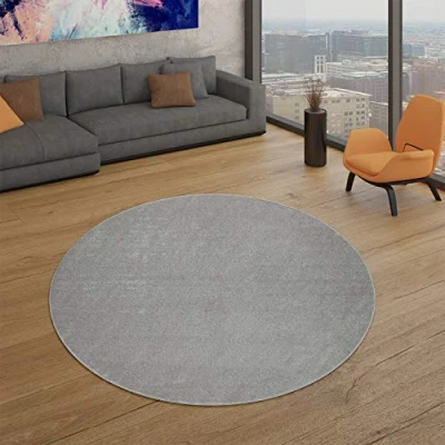 Abbildung von TT Home Wohnzimmer Teppich Kurzflor Unifarbendes Design Modern Und Zeitlos, Farbe:Silber, Größe:160 cm Rund