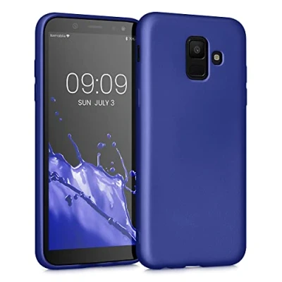 Abbildung von kwmobile Case kompatibel mit Samsung Galaxy A6 (2018) Hülle Schutzhülle aus Silikon metallisch schimmernd Handyhülle Metallic Blau