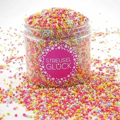 Abbildung von Streusel Glück Just Pure bunt 180g Nonpareilles Zuckerperlen Zuckestreusel Kindergeburtstag Weihnachten Tortendeko Cupcakes Muffins Christmas Kuchenstreusel Plätzchen Torte