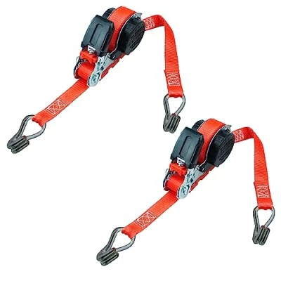 Abbildung von PETEX 2X Automatik Ratschenspanngurt, selbstaufrollend, 1 teilig, 5 m x 25 mm, 350/700 daN, bis 700 kg, rot, Doppelspitzhaken