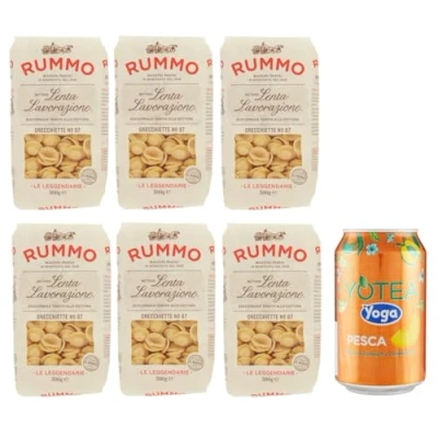 Abbildung von 6er Pack Rummo Pasta Orecchiette N87,Italienische Nudeln aus Hartweizengrieß,500g + 1er Kostenlos Yoga Eistee Pfirsich 330ml Dose