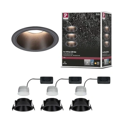 Abbildung von Paulmann 94869 LED Einbauleuchte 3 Step Dim Cole Basisset 3er Set IP44 rund 88mm Coin 3x6W 3x470lm 230V 2700K Schwarz