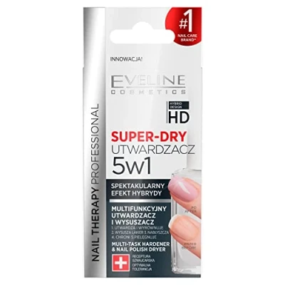 Abbildung von Eveline Cosmetics Nageltherapie Professioneller Super Dry 5 in 1 Multifunktionaler Härter und Trockner mit Süßmandelöl Vegan, UV Schutz, 12ml