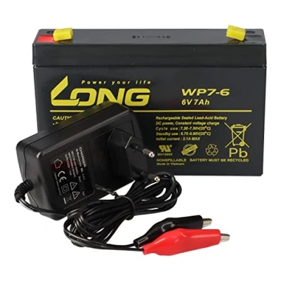 Abbildung von AGM Blei AKKU Batterie 6V 7Ah + LADEGERÄT Set kompatibel 3 FM 7 20HR 3FM7 Gel wie 7,2Ah 7.2Ah 7,0Ah 8Ah BLEIGEL