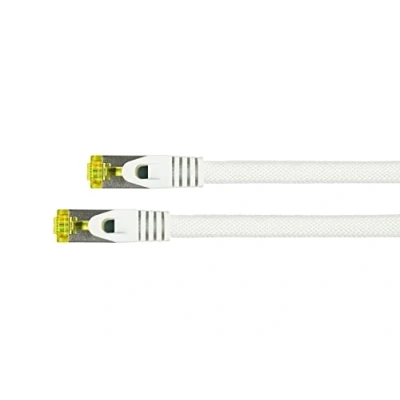 Abbildung von PYTHON RJ45 Ethernet LAN Patchkabel mit Cat. 7 Rohkabel, Rastnasenschutz RNS und Nylongeflecht, S/FTP, PiMF, halogenfrei, 500MHz, OFC, 10 Gigabit fähig weiß, 1m