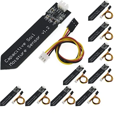 Abbildung von Fasizi Kapazitiver Bodenfeuchtigkeitssensor, korrosionsbeständig, für Arduino, Feuchtigkeitserkennung, Gartenbewässerung, 10 Stück