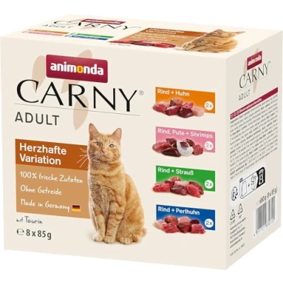 Abbildung von animonda Carny Adult Herzhafte Variation (8 x 85 g), Katzennassfutter für ausgewachsene Katzen, Nassfutter mit 100 % frischen, fleischlichen Zutaten, Katzenfutter ohne Getreide und Zucker