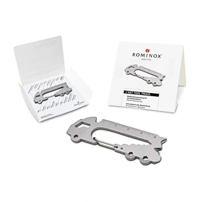 Abbildung von Geschenkartikel: ROMINOX Key Tool, Truck, 22 Funktionen, Keytool Schlüsselanhänger LKW, Edelstahl Multitool inkl. Funktionsbeschreibung, Multifunktionswerkzeug, auf Reisen oder Urlaub