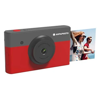 Abbildung von AgfaPhoto AGFA Foto, Realipix Mini S Sofortbildkamera (Foto 5,3 x 8,6 cm 2,1 3,4 Zoll, 10 MP, LCD Display 1,7 Bluetooth, Lithium Akku, Thermosublimation 4 Pass) Schwarz &amp; Rot