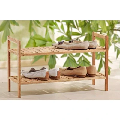 Abbildung von Metra Schuhregal, 2 lagig stapelbar Gitterdesign, Walnuss Holz