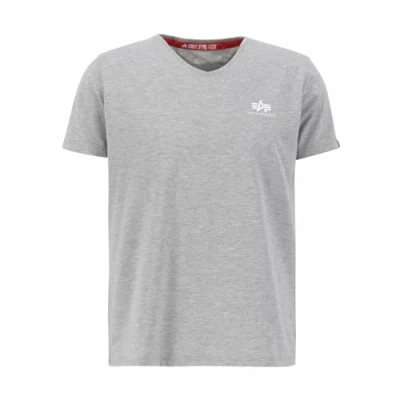 Abbildung von Alpha Industries Vneck T Small LOGO Tshirt basic, Herren, Größe: Medium, Grey heather