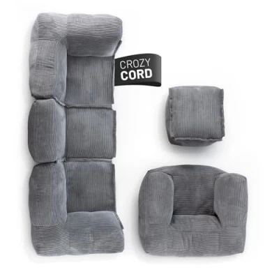 Abbildung von Lumaland Modulares Basic Set Cord Reihe Indoor Sitzsäcke mit Softer Struktur, ideal Sofa Modulen &amp; zum Pouf Bean Bag Füllung für Wohnzimmer Co.