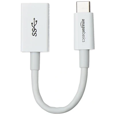 Abbildung von Amazon Basics Adapterkabel USB C Stecker auf A Buchse (3.1, Gen. 1), 5 Gbit/s Highspeed, IF Zertifizierung, für Laptops, Tablets, Handys, 1Stück, weiß