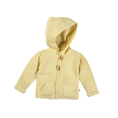 Abbildung von Bio Kinder Strickjacke mit Kapuze 100% Baumwolle (kbA) GOTS zertifiziert, Gelb Melange, 110/116