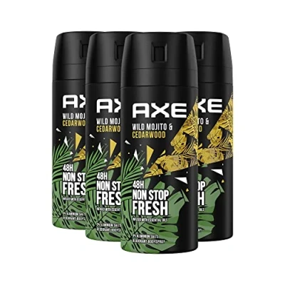 Abbildung von Axe Bodyspray Wild Mojito &amp; Cedarwood Deo ohne Aluminium bekämpft geruchsbildende Bakterien und unangenehme Gerüche 150 ml 4 Stück
