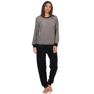 Abbildung von Normann Pyjama Damen Frottee Schlafanzug mit Bündchen in Streifenoptik 291 13 781