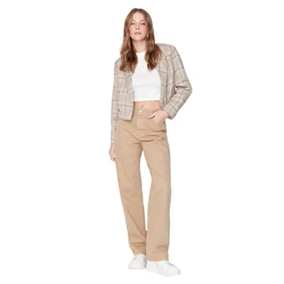 Abbildung von TRENDYOL Damen Herren Niedriger Bund Weites Bein der 90er Jeans, Camelfarben, 36