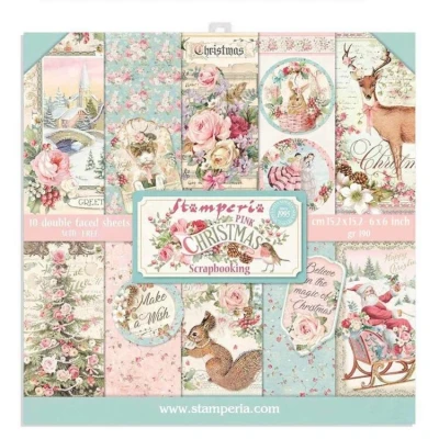 Abbildung von Stamperia Designpapier Weihnachten für Scrapbooks, Alben, Bullet Journals und Mehr (Pink Christmas Papier Block Pad) (15,24 x 15,27 cm)
