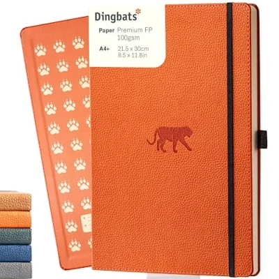 Abbildung von Dingbats* Tierwelt Notizbuch A4 Gepunktet Hardcover PU Leder Journal für Arbeit, Reisen Tasche, Elastischer Verschluss, Stifthalter, Lesezeichen
