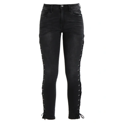 Abbildung von Urban Classics LACE UP Pants Jeans Skinny Fit, Damen, Größe: 26, Black washed