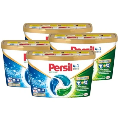 Abbildung von Persil Tiefenrein 4in1 DISCS 64 WL (4 x 16 Waschladungen), Universal Waschmittel mit Technologie, Vollwaschmittel für reine Wäsche und hygienische Frische die Maschine