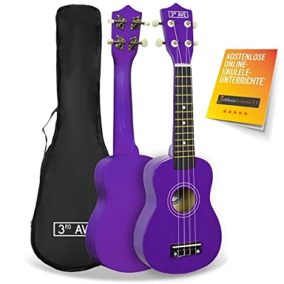 Abbildung von 3rd Avenue Sopran Ukulele für Anfänger, 54 cm/21“ mit Ukuleletasche in Lila KOSTENLOSE 1 monatige Online Lektionen