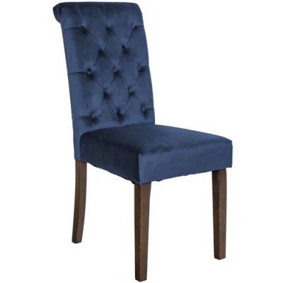 Abbildung von CLP Esszimmerstuhl Lisburn I Samt Stoff Polsterstuhl Gesteppt Chesterfield Design, Farbe:blau, Material:Samt