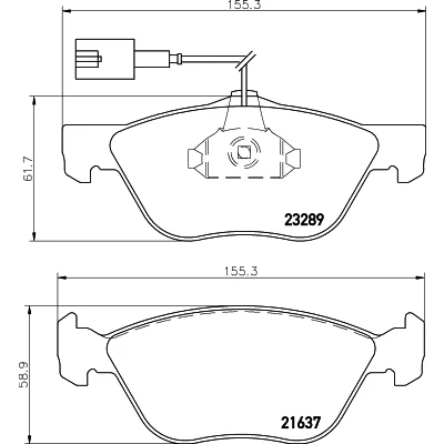 Abbildung von HELLA 8DB 355 007 931 Bremsbelagsatz mit integriertem Verschleißwarnkontakt ALFA ROMEO: 147, 156 Sportwagon, GT, FIAT: Punto II Schrägheck, Coupe