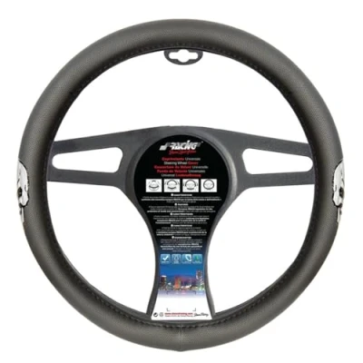 Abbildung von Simoni Racing Lenkradbezug Silver Skulls Schwarz Ökoleder/Silber 37 39cm