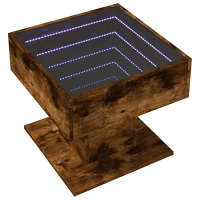 Abbildung von vidaXL LED Couchtisch, Beistelltisch mit Infinity Spiegel, Kaffeetisch Sofatisch für Wohnzimmer, Wohnzimmertisch, Räuchereiche Holzwerkstoff