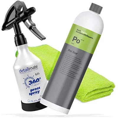 Abbildung von detailmate Auto Polster Reinigung Set KochChemie POL Star Textil , Leder &amp; Alcantarareiniger 1 Liter Made by Kwazar Mercury Super PRO+ 360 Grad Sprühflasche 0,5L, Double Trigger Mikofasertuch