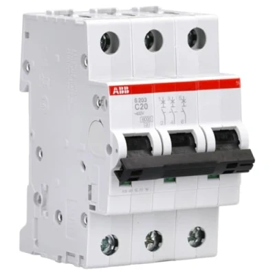 Abbildung von ABB S200 MCB Leitungsschutzschalter Typ C, 3 polig 20A 400V, Abschaltvermögen 6 kA System Pro M Compact
