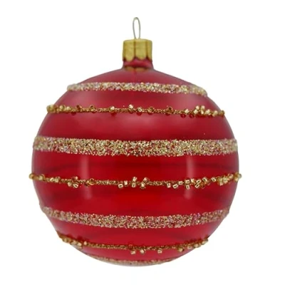 Abbildung von Ornex Set 6 sfere ornamentali (Ø 8cm) in vetro soffiato e decorato a Mano per Albero di Natale Dekorationen aus mundgeblasenem Glas, Rot, Gold, 8 cm,