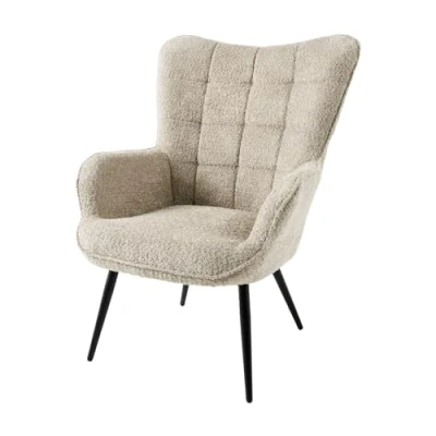 Abbildung von riess ambiente Sessel SCANDINAVIA champagner greige / schwarz (Einzelartikel, 1 St), Wohnzimmer · Bouclé Metall mit Armlehnen Scandinavian Design