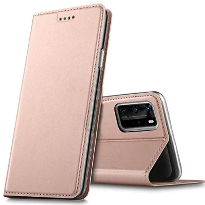 Abbildung von Verco Handyhülle für Huawei P40 Pro, Premium Handy Flip Cover Pro Hülle [integr. Magnet] Book Case PU Leder Tasche, Rosegold