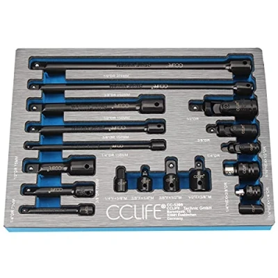 Abbildung von CCLIFE Steckschlüssel 1/4 1/2 3/8 Zoll Verlängerung inkl.Adapter Kardangelenk