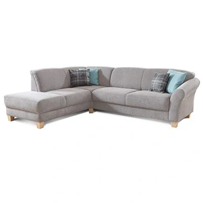Abbildung von CAVADORE Ecksofa Gootlaand / Große Couch im Landhaus Stil Mit Federkern Polsterung 257 x 84 212 Hellgrau