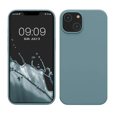 Abbildung von kwmobile Hülle für das iPhone 14 dünnes Silikon Handy Case stoßfeste Handyhülle mit weicher Oberfläche unterstützt kabelloses Laden Antique Stone