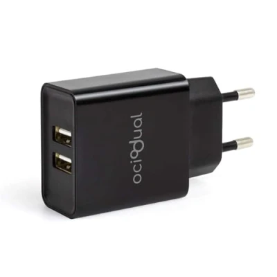 Abbildung von OcioDual EU Wandladegerät, 2 USB Anschlüsse mit 5 V, 2,1 A, 10 W, Ladegerät für Smartphones, Netzteil Stecker, Schnellladung, Modell: ST600, Schwarz