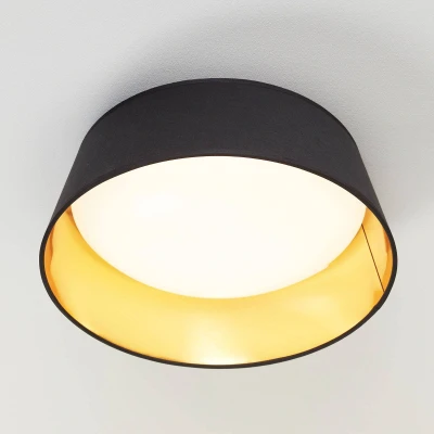 Abbildung von Reality Leuchten LED Deckenleuchte Ponts R62871279, Acryl weiß, Stoffschirm schwarz/goldfarbig, inkl. 14 Watt LED, Durchmesser 28,5cm