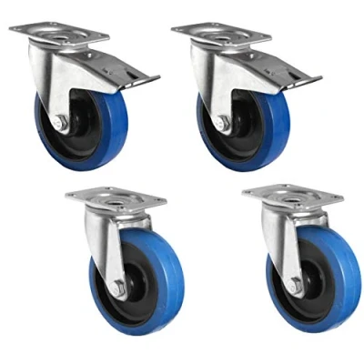Abbildung von HRB Industrierollen 4er Set, 125 mm Transportrollen blue wheels, 600 Kg Gesamttragkraft der Schwerlastrollen