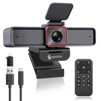 Abbildung von Angetube 4K Streaming Webcam mit KI Tracking, HDR, Dual AI Mikrofone Geräuschunterdrückung, spezielle Modi, USB3.0 Webcam, ideal für Laptop, Videokamera Meeting, Konferenzen, Live