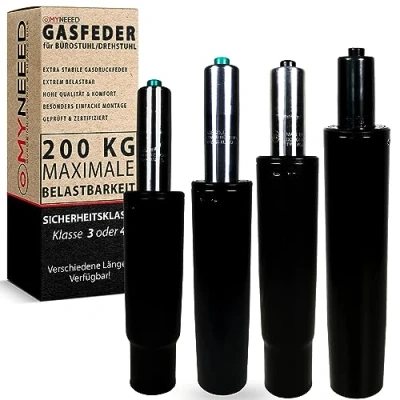 Abbildung von MYNEEED Gasfeder für Bürostuhl Gasdruckfeder Belastbar bis 200 kg Gasdruckdämpfer Drehstuhl, Chefsessel, Hocker, Schreibtischstuhl Gasfedersäule Bürostuhl, Standrohr Länge:185 mm Schwarz