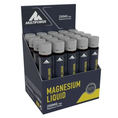 Abbildung von Multipower Supplements Magnesium Liquid im 20er Pack (20 Ampullen / insg. 500 ml) Hochkonzentriertes Magnesiumcitrat unterstützt die Regeneration Mineralstoff beugt Muskelkrämpfen vor
