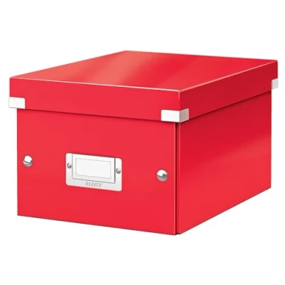 Abbildung von Leitz Click &amp; Store Aufbewahrungsbox mit Deckel Klein, Box für Unterlagen bis A5 im Büro u. Haushalt, Transportbox aus 84% recycelter Premium Hartpappe, Etikettenhalter, Rot, 60430026
