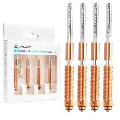 Abbildung von Creality K2 Plus Düsen Kit, Offizielles Unicorn Quick Swap 3D Drucker Düse mit Titanium Legierung Hals, Kupfer und gehärtetem Stahl für K2P/Creality Hi Combo（0.4 0.6 0.8mm 4PCS）
