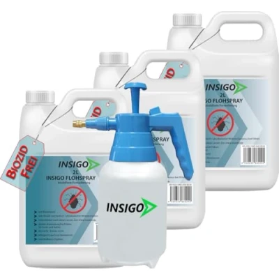 Abbildung von INSIGO Flohspray für Wohnung und Möbel 6L + 2L Drucksprüher Abwehrspray gegen Flöhe mit Sofortschutz Floh Spray Hunde Katzen Flohmittel hochwirksam &amp; laborgeprüft