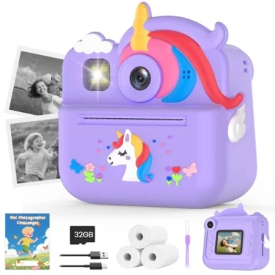 Abbildung von Fippesax Sofortbildkamera Kinder, 1080P HD Kinderkamera mit 32 GB Karte und Fotopapier, 48MP Selfie Digitalkamera, Kinderspielzeug Geschenke für Jungen &amp; Mädchen von 3 12 Jahren